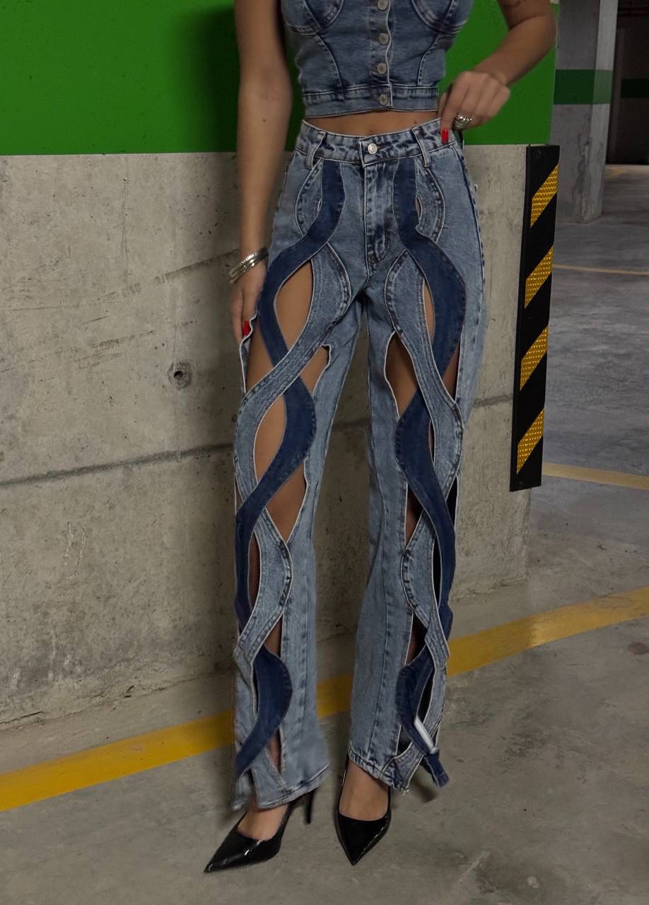 Denim Corset & Cut-Out Pants Set