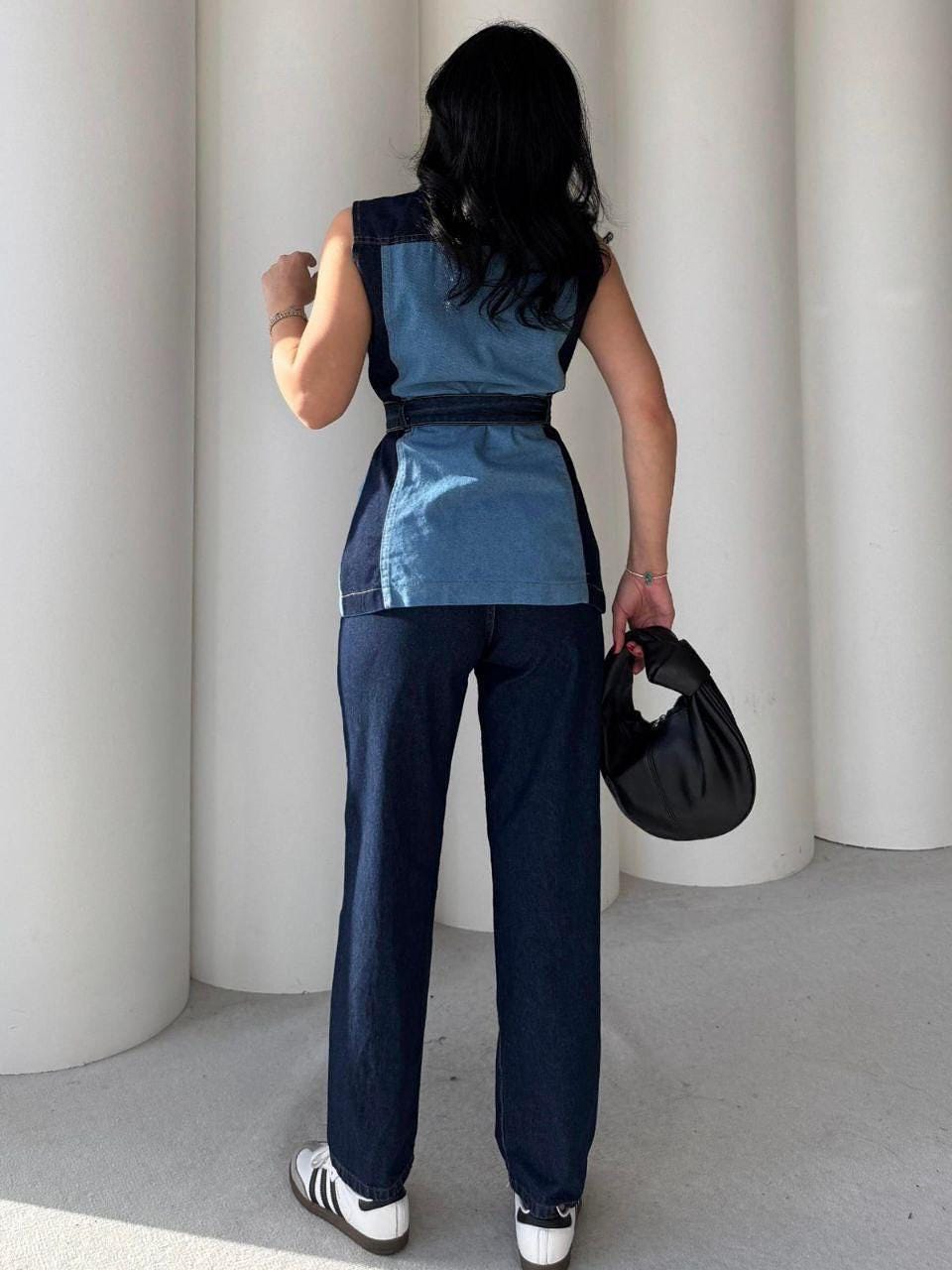 Sleeveless Belted Denim Set 2