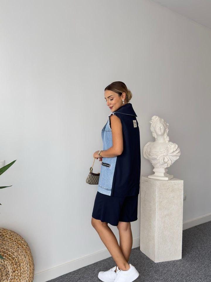 Denim Vest & Shorts Two-Piece Set