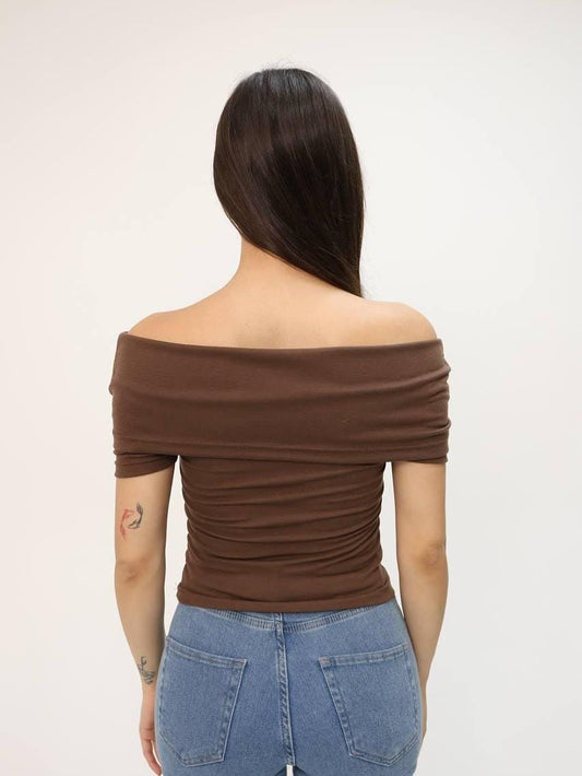 Black Off-Shoulder Stretch Crop Top