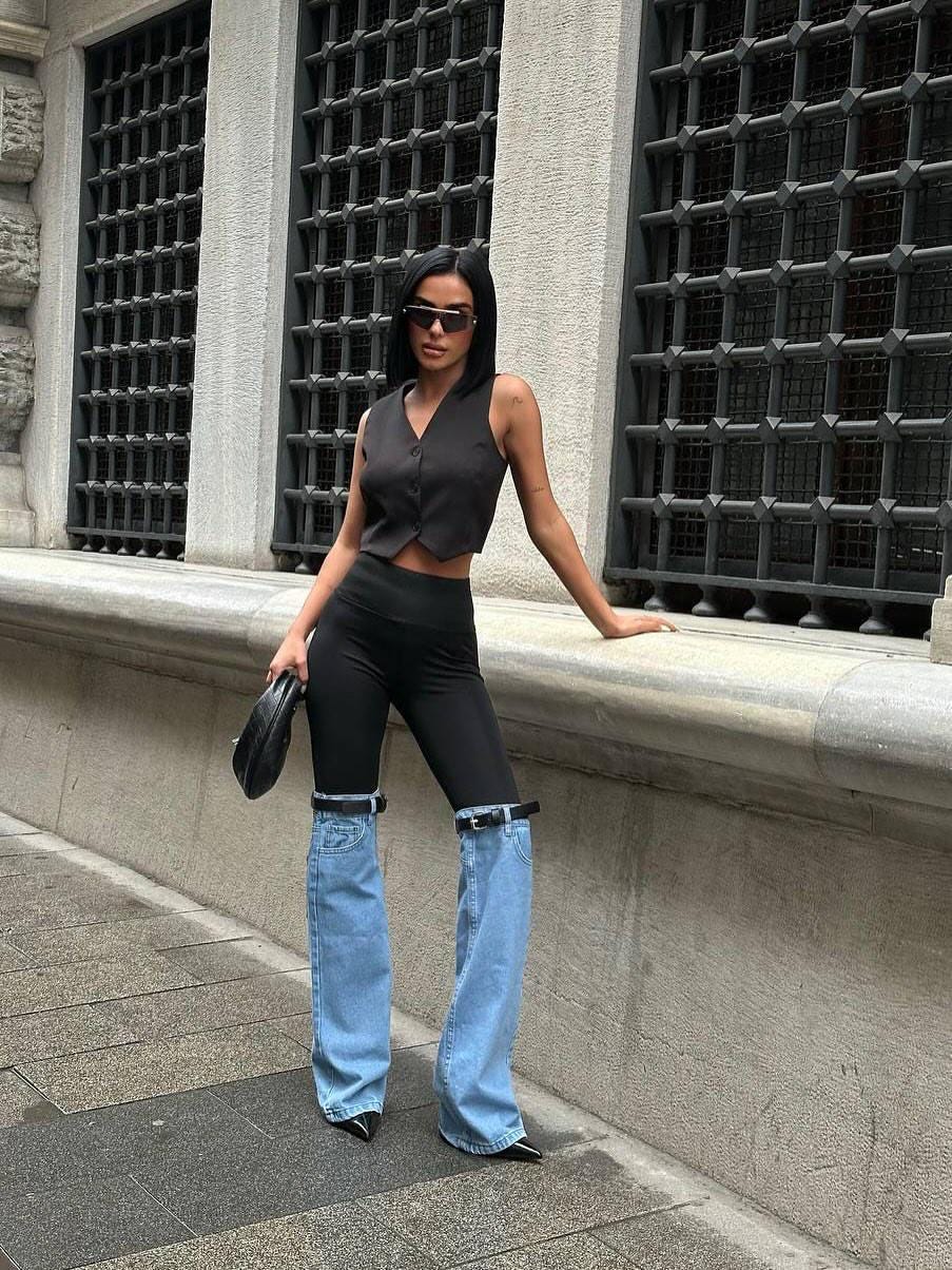 Hybrid Sleek Leggings with Denim Panels