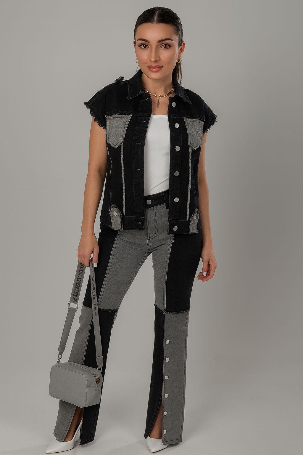 Two-Tone Sleeveless Denim Set