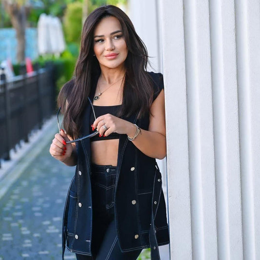 Black Belted Blazer & Flare Pants Set