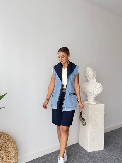 Denim Vest & Shorts Two-Piece Set