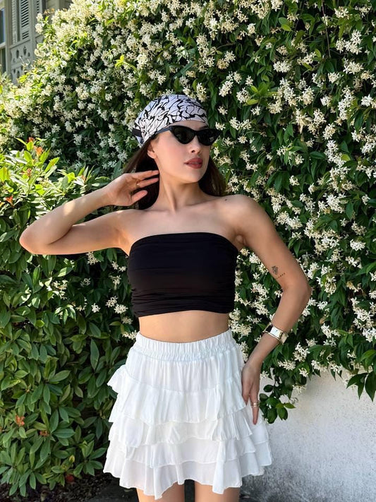 White Ruffle Layered Mini Skirt