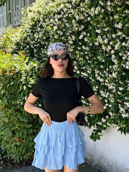 Blue Ruffle Layered Mini Skirt