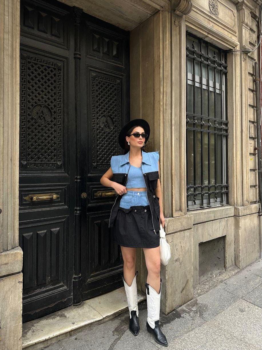 Three-Piece Blue Denim Set