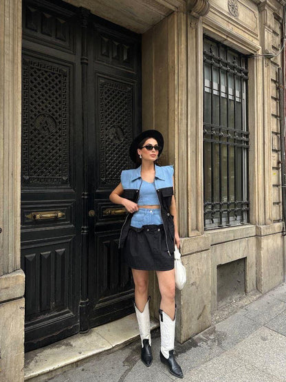 Three-Piece Blue Denim Set