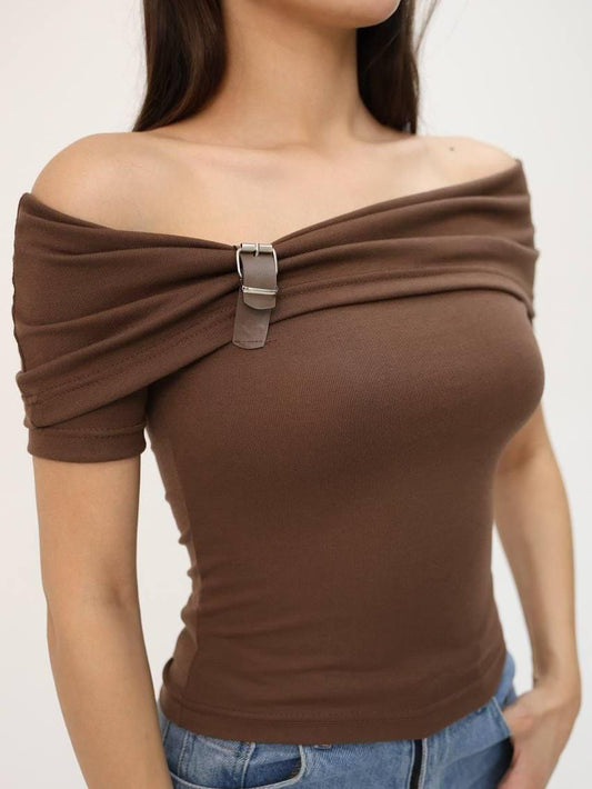 Black Off-Shoulder Stretch Crop Top