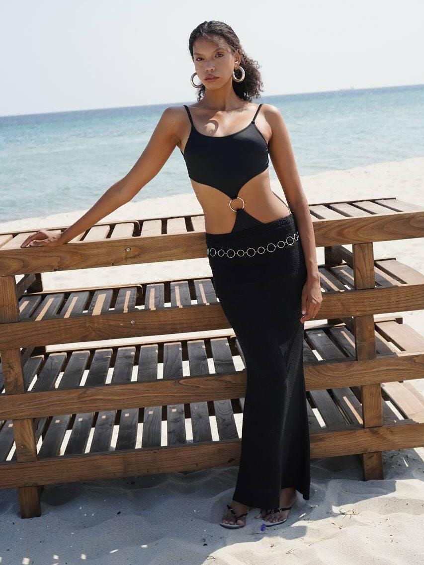 Black Crop Top & Maxi Skirt Two-Piece Set