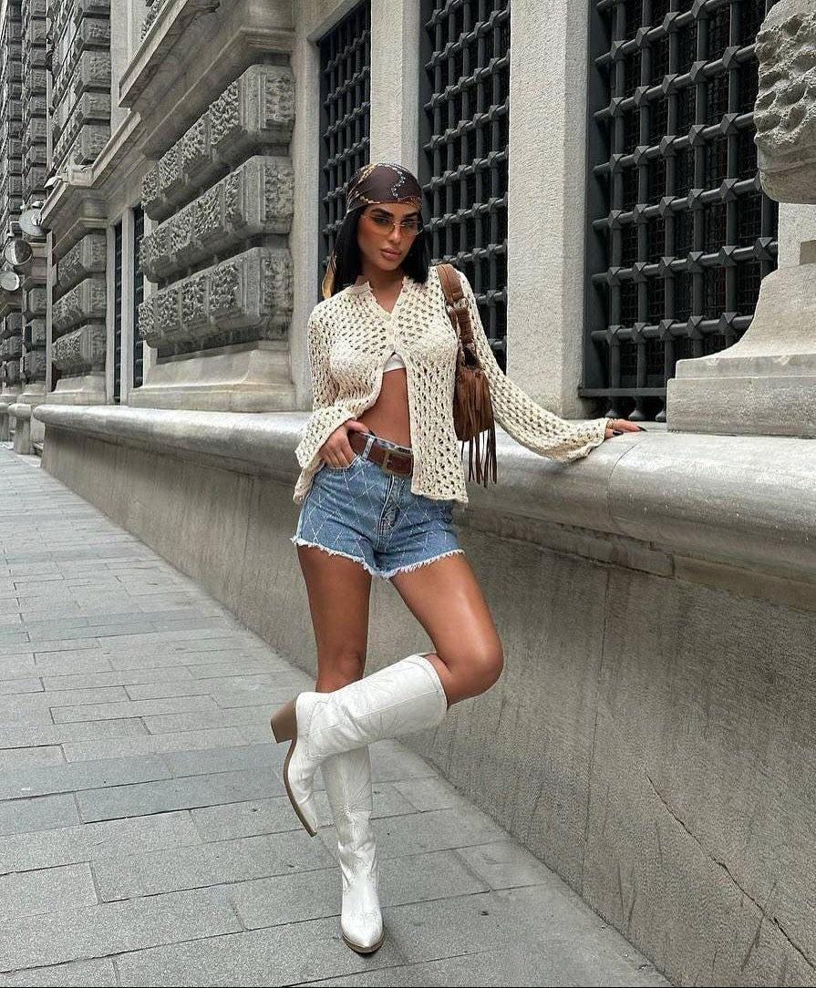 Vintage Ripped High-Rise Denim Shorts