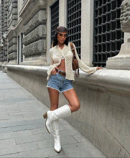 Vintage Ripped High-Rise Denim Shorts