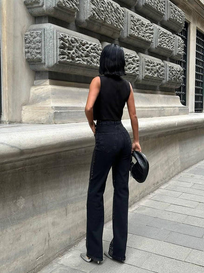 Patterned High-Rise Straight-Leg Trousers