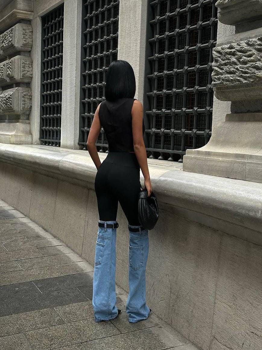 Hybrid Sleek Leggings with Denim Panels