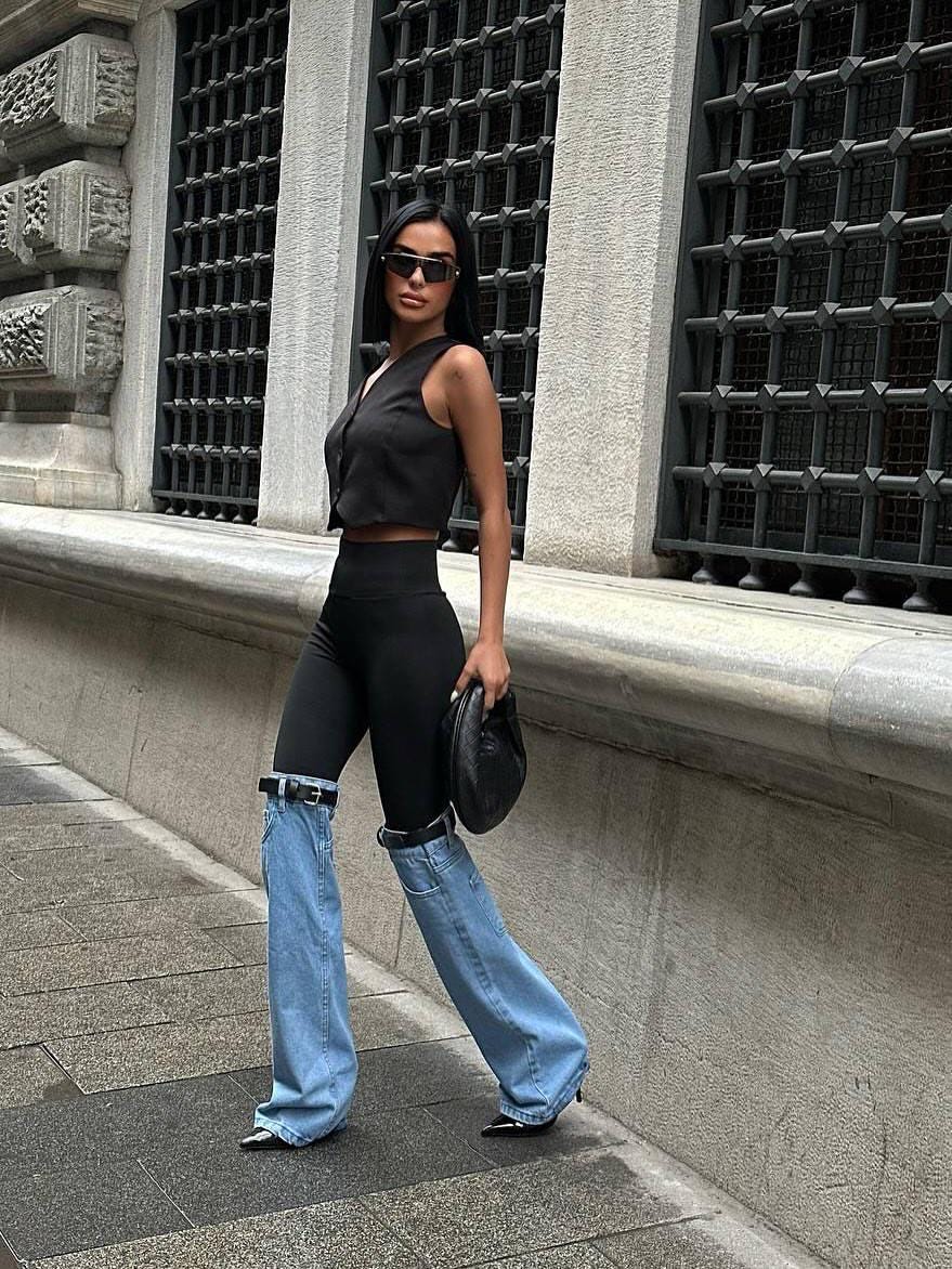 Hybrid Sleek Leggings with Denim Panels