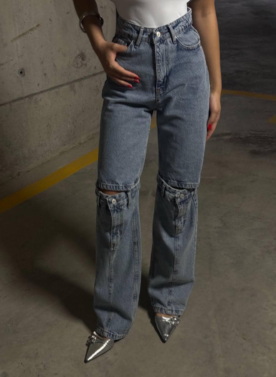 High-Rise Ripped Wide-Leg Street Denim