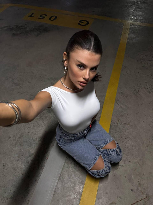 High-Rise Ripped Wide-Leg Street Denim