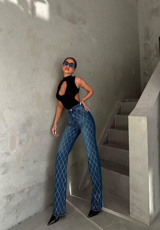 Vintage Check Flare Denim Jeans