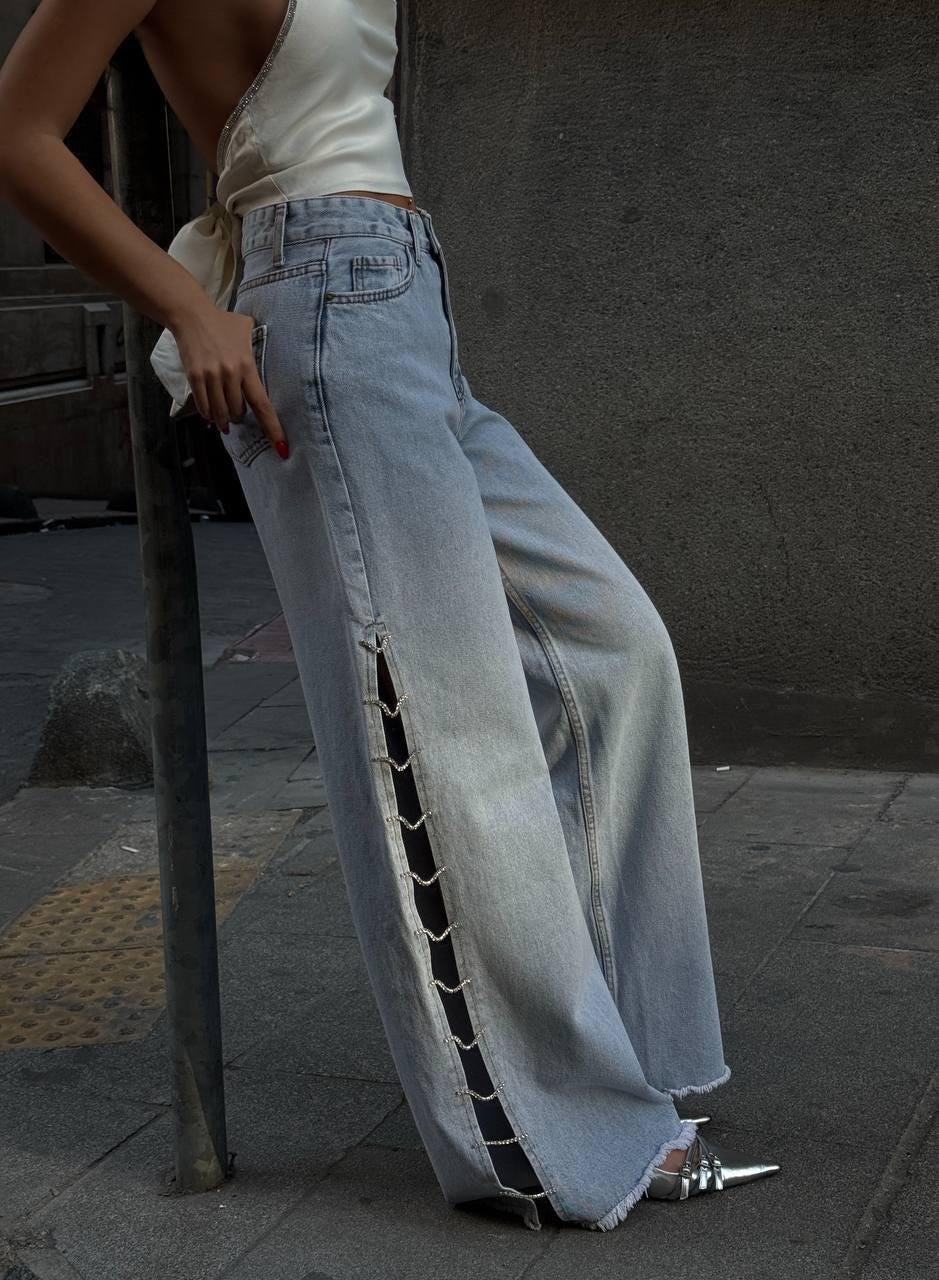 Lace-Up Statement Wide-Leg Denim