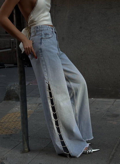 Lace-Up Statement Wide-Leg Denim