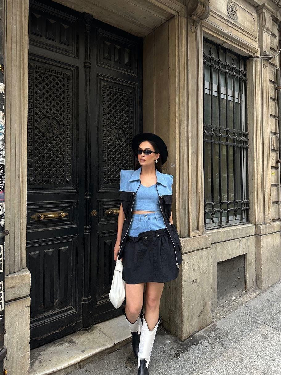 Three-Piece Blue Denim Set
