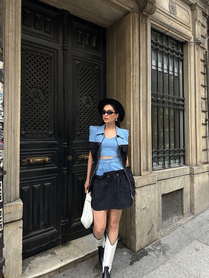 Three-Piece Blue Denim Set