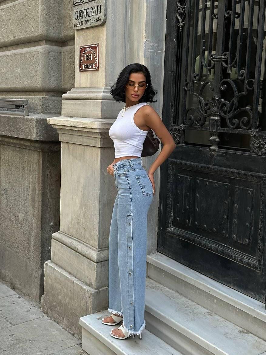 Denim Maxi Skirt with Front Slit