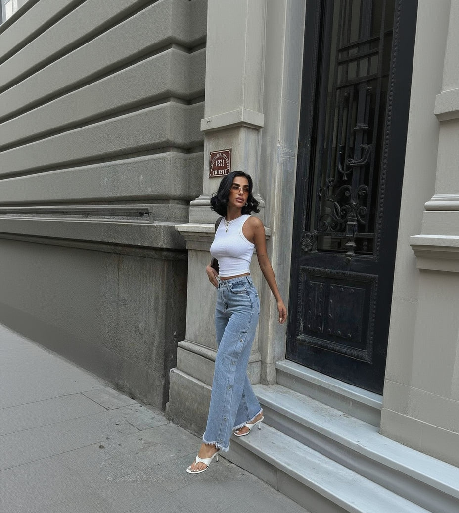 Denim Maxi Skirt with Front Slit