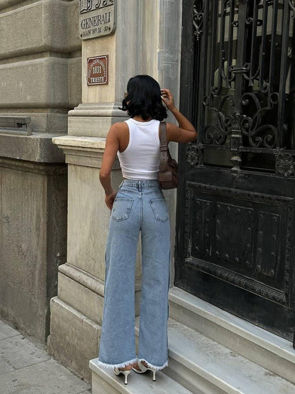 Denim Maxi Skirt with Front Slit