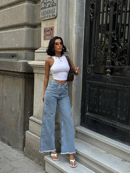 Denim Maxi Skirt with Front Slit
