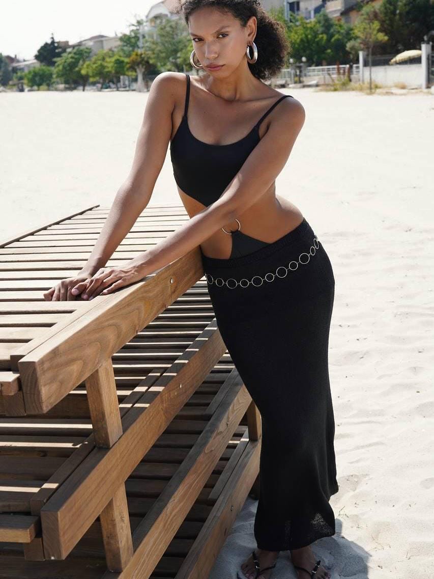 Black Crop Top & Maxi Skirt Two-Piece Set