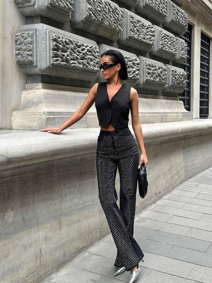 Patterned High-Rise Straight-Leg Trousers
