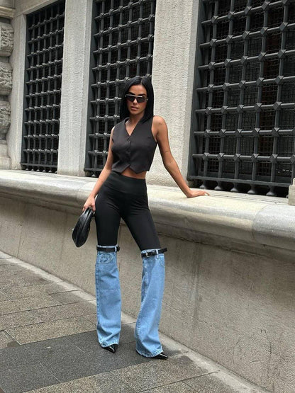 Hybrid Sleek Leggings with Denim Panels