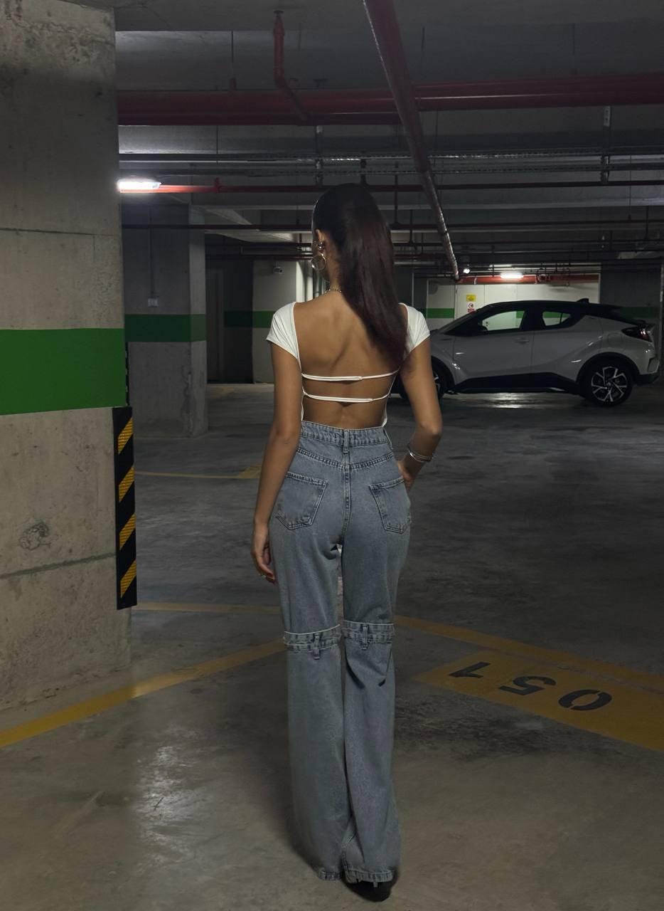 High-Rise Ripped Wide-Leg Street Denim
