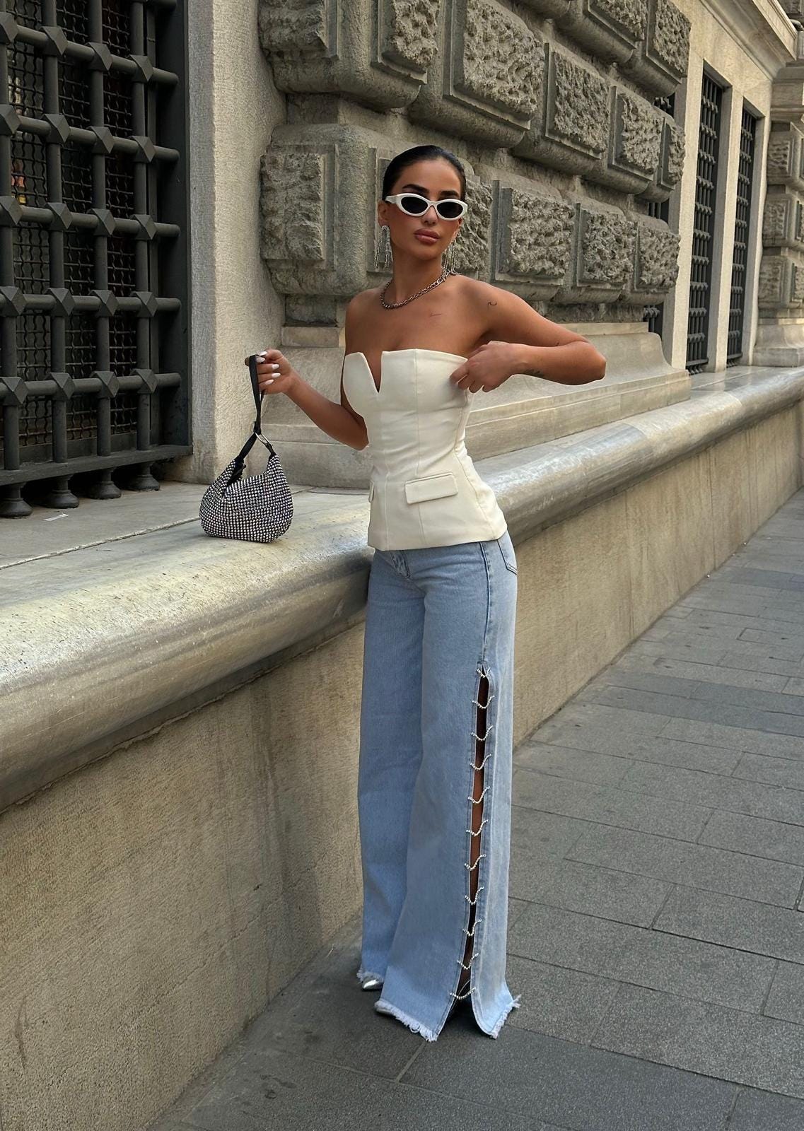 Lace-Up Statement Wide-Leg Denim