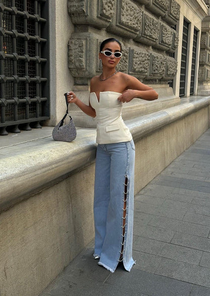 Lace-Up Statement Wide-Leg Denim