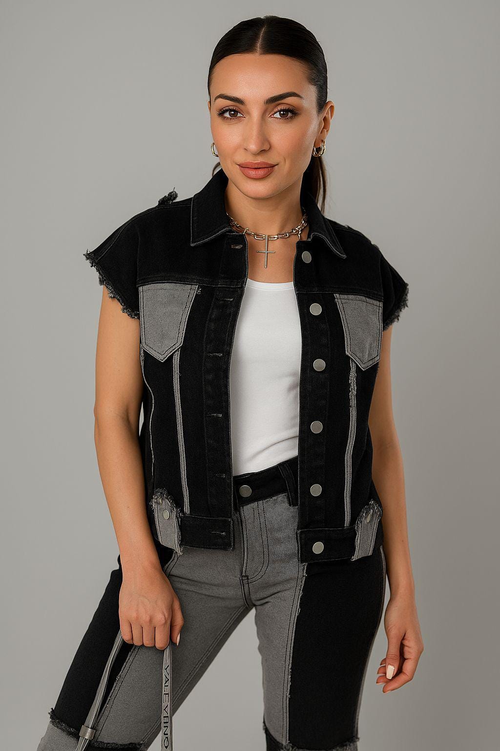 Two-Tone Sleeveless Denim Set