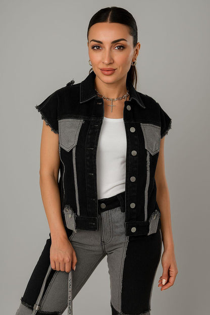 Two-Tone Sleeveless Denim Set